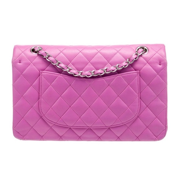 Auth Chanel Quilted medium classic flap Lambskin pink silver Shoulder Bag - Picture 4 of 17